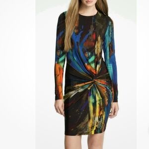 Ted Baker London Long Sleeve Abstract Multi-Color Midi Dress US Size 8 Bodycon